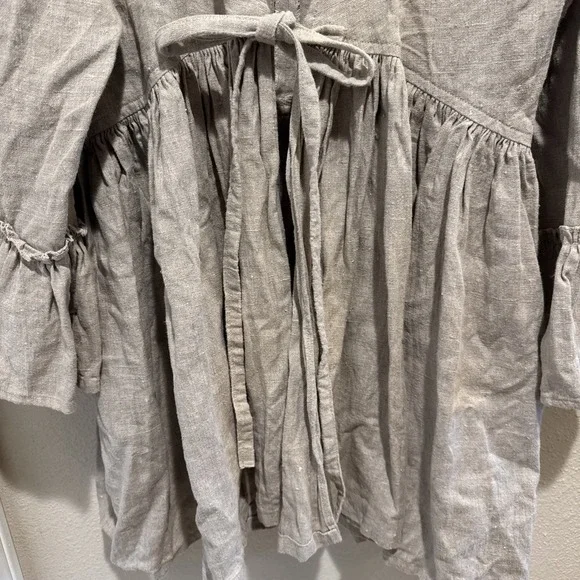 Linen Tie Front Shrug Wrap Cardigan Shepherds Frock One Size Beige Cover Up - Picture 3 of 6